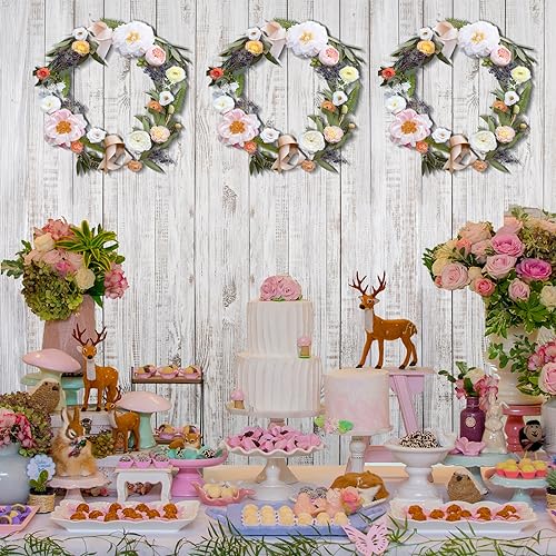 Image of Tatuo 3 Packs Natural Wood Grain Tablecloths Rustic Plastic Table Covers for Rectangle Table, Vintage Farmhouse Style Tablecloth Decorations for Western Barn Themed Birthday, 54 x 108 Inch (White)