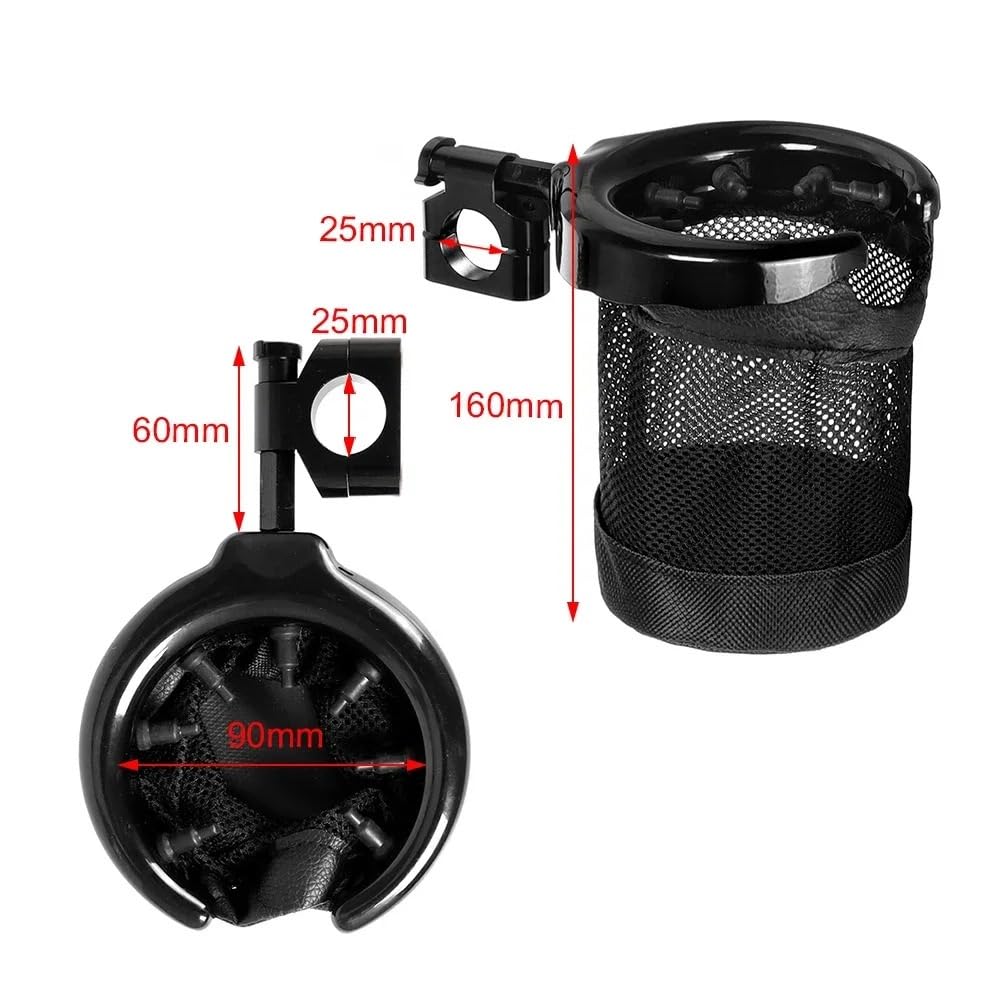 Uchwyt na Bidon Pasuje do Harley Sportster Fatboy Dyna Softail Touring Road King, uchwyt na kubek, butelkę i napój 25 mm/22 mm(Black 25mm)