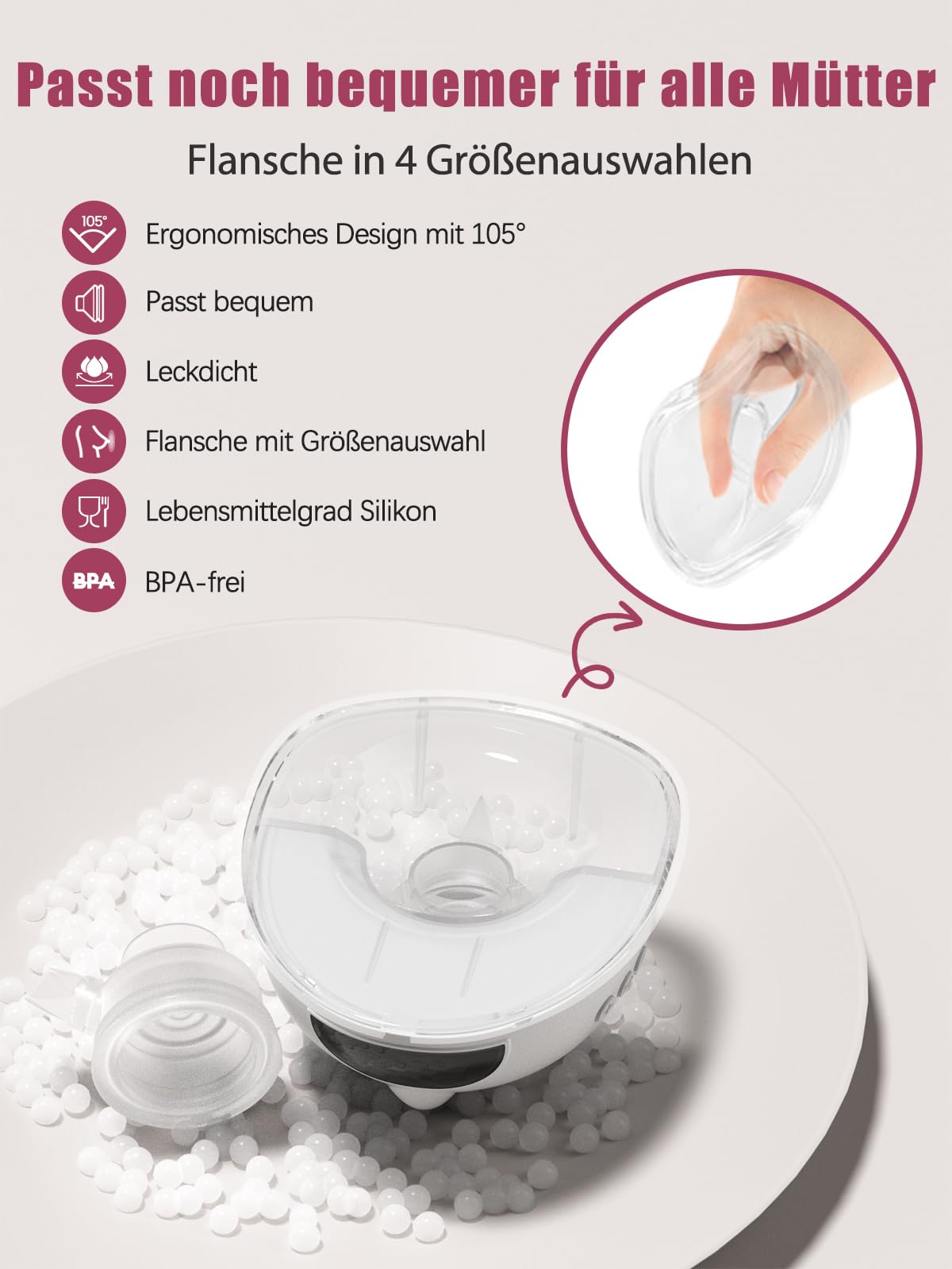Lulia Milchpumpe Elektrisch Handsfree, Tragbare Elektrische Milchpumpe mit 4 Modi &9 Stufen, 350mmHg Starke Absaugung, BPA Frei, Freihändig Doppelmilchpumpe mit 17/19/21/24 mm Flansch (2Packs)