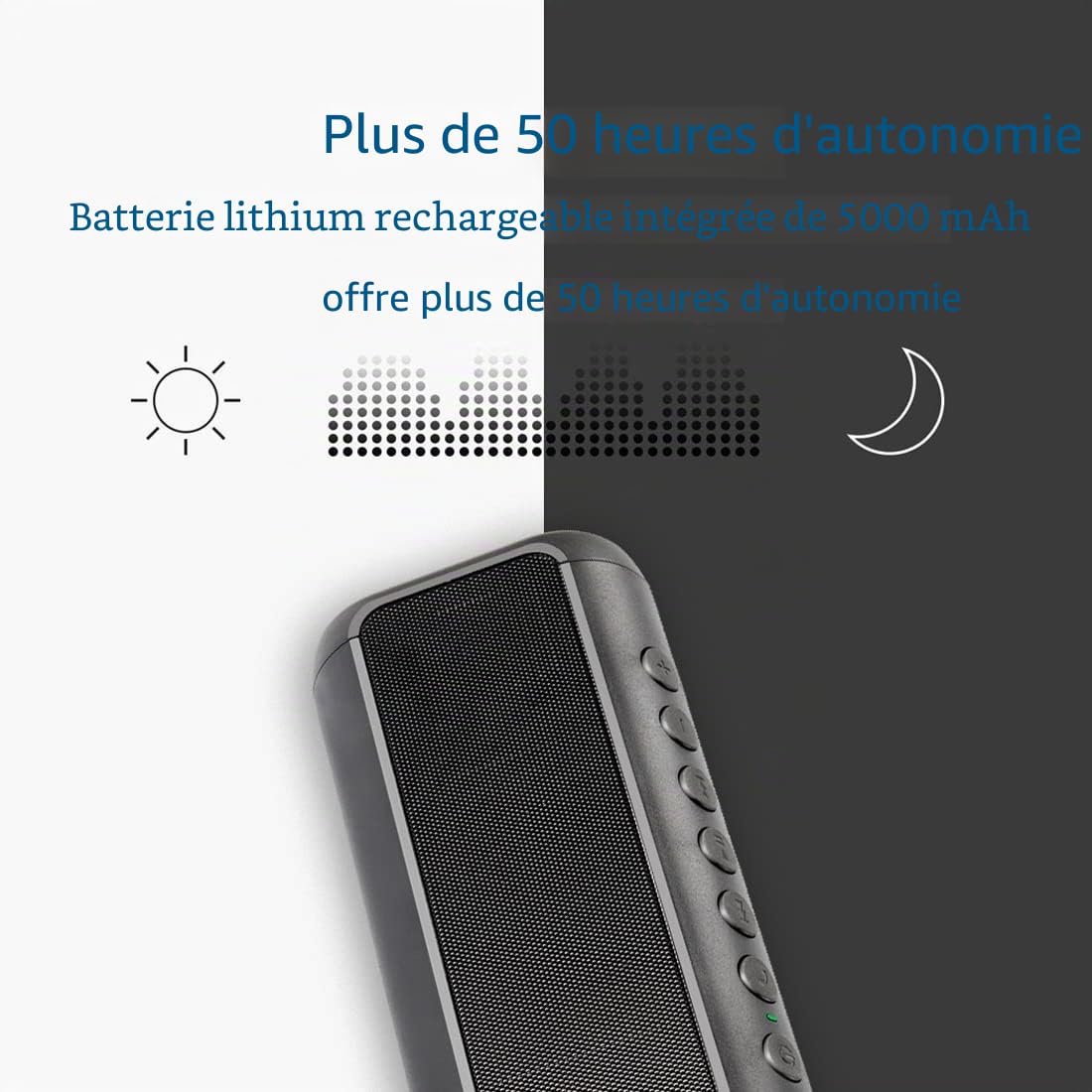 Enceinte Bluetooth Solaire Portable，Enceinte sans Fil 5000mAh，Enceinte extérieure étanche IPX6，Bluetooth 5.3，Couple TWS，50H de Jeu， Basse Lourde，Idéal pour Les fêtes d'intérieur et d'extérieur, etc.