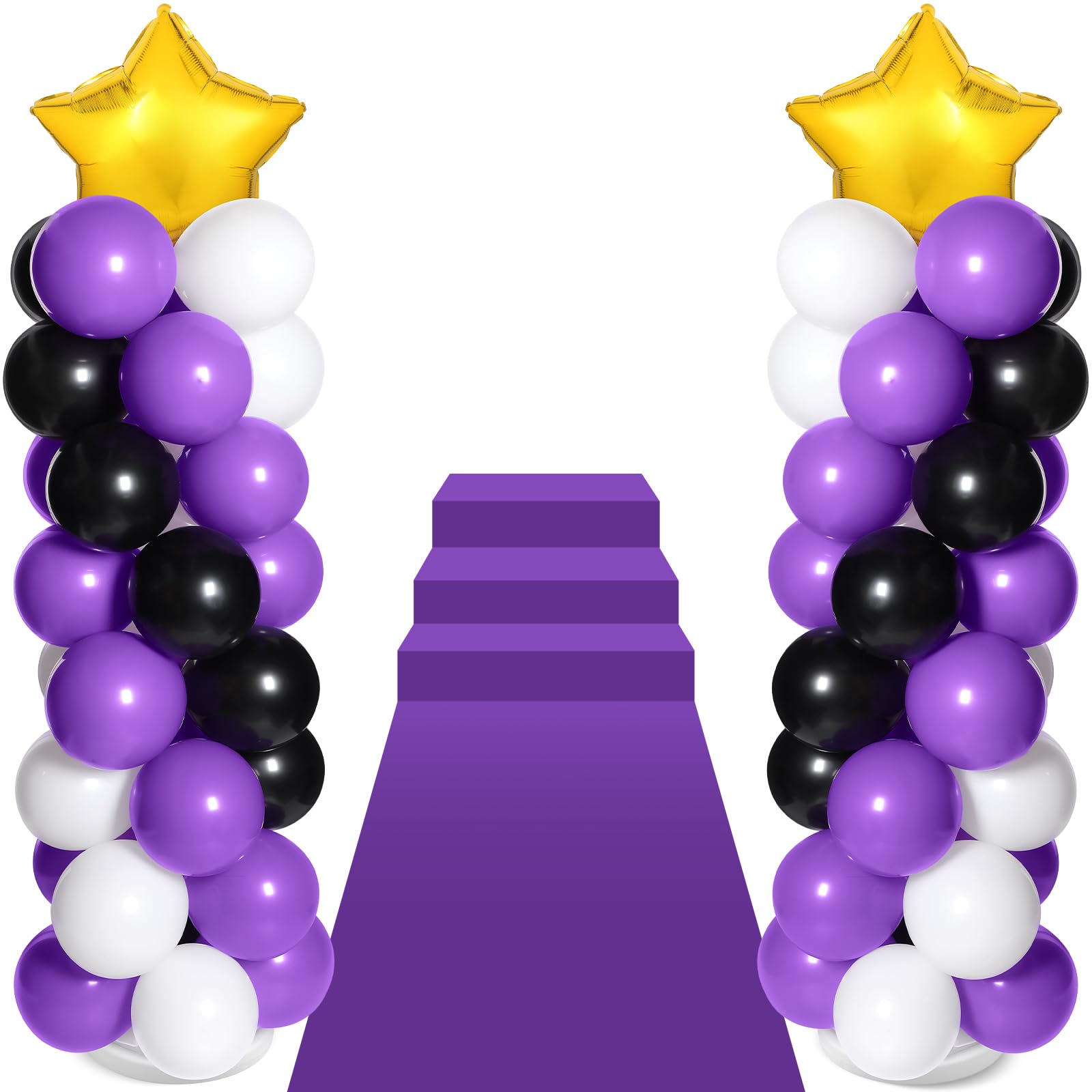 2 Sets of Balloon Column Stand Kit with 2 Star Balloons 100 Latex Balloons 2 Sets Adjustable Balloon Stands 1 Carpet for Casino Movie Night 50th 80th