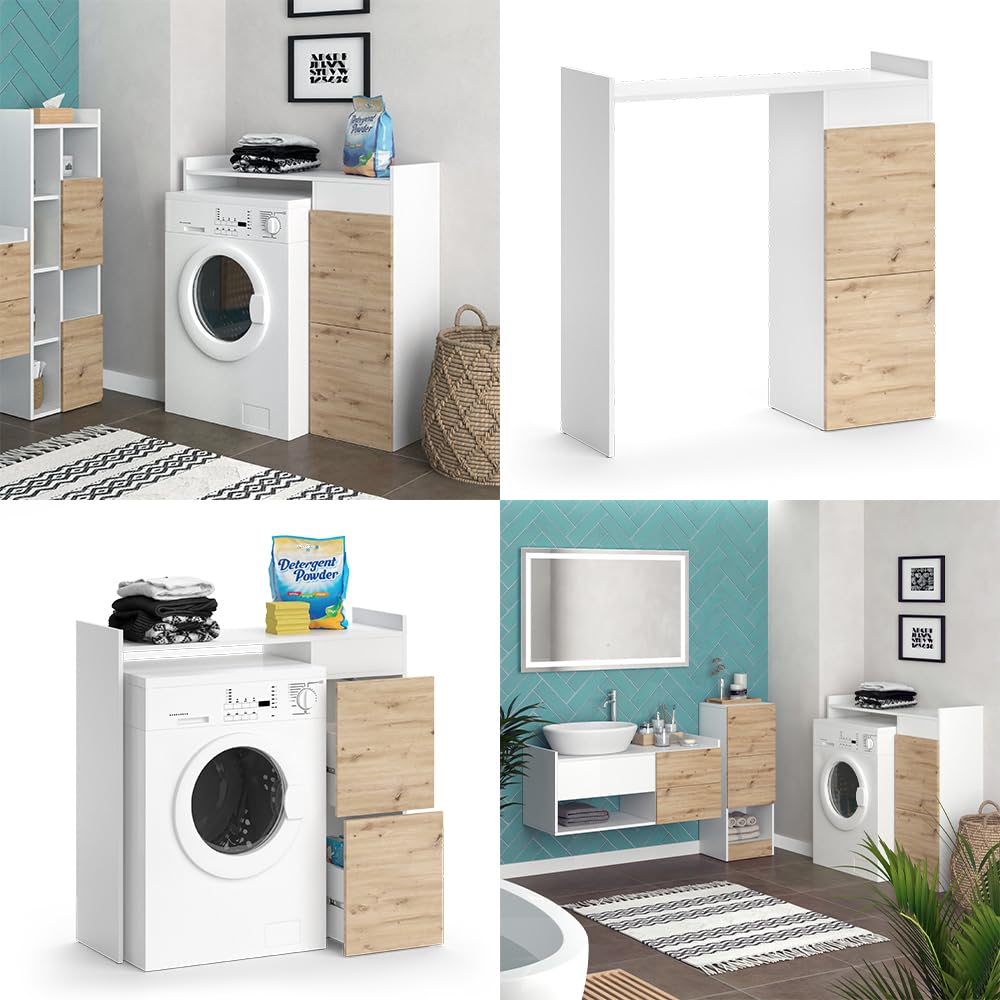 Vicco Armoire Machine à Laver Alf, Blanc, 99x98cm | avec 2 tiroirs, pour un rangement peu encombrant au-dessus de la machine à laver