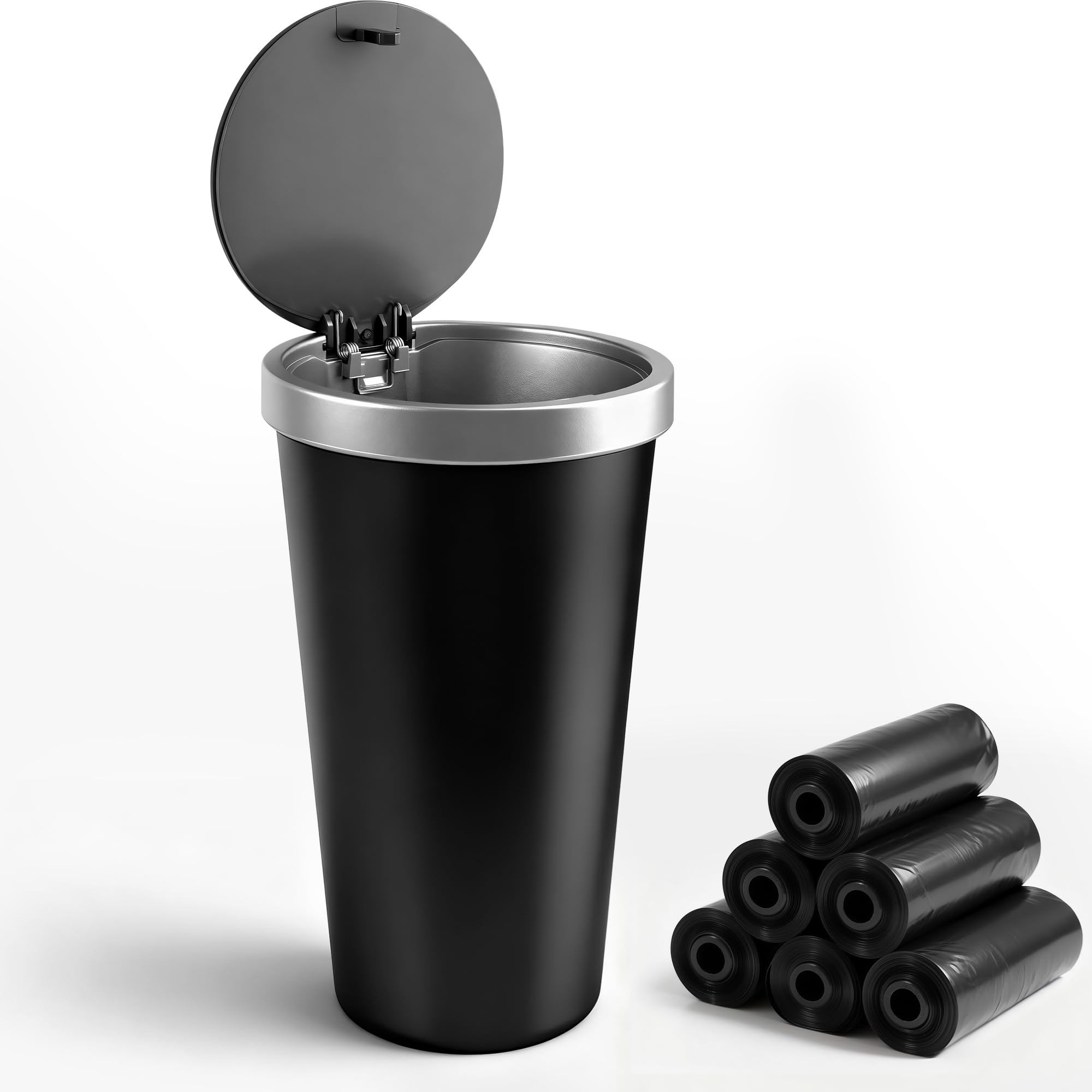 Elalove Auto Mülleimer mit Deckel – Kompakter Abfalleimer für Auto, Reise und Camping, wasserdicht, mit 6 Müllbeutel-Rollen