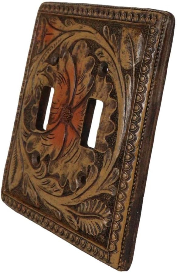 Miniatura 4 de Ebros Gift Juego de 2 rollos florales rústicos occidentales sobre fondo de madera sintética vintage, placa de cubierta eléctrica de pared pintada a