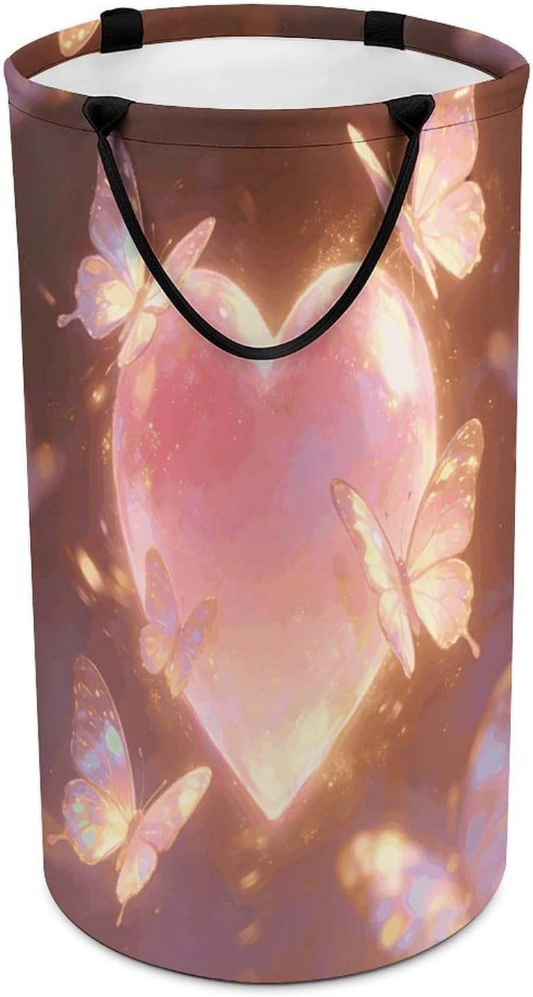 Heart Flutters Butterfly Laundry Hamper 86L Waterproof Collapsible Clothes Basket with Double Handles Freestanding Foldable Laundry Basket Large Clothes Hamper for Bathroom
