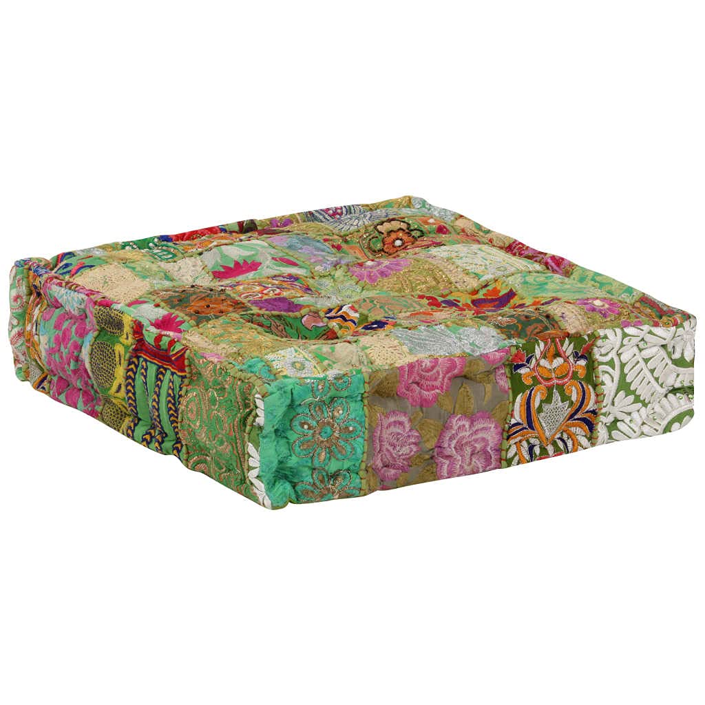 vidaXL Pouf Flickwerk Quadrat Baumwolle Handgefertigt 50×50×12 cm Grün