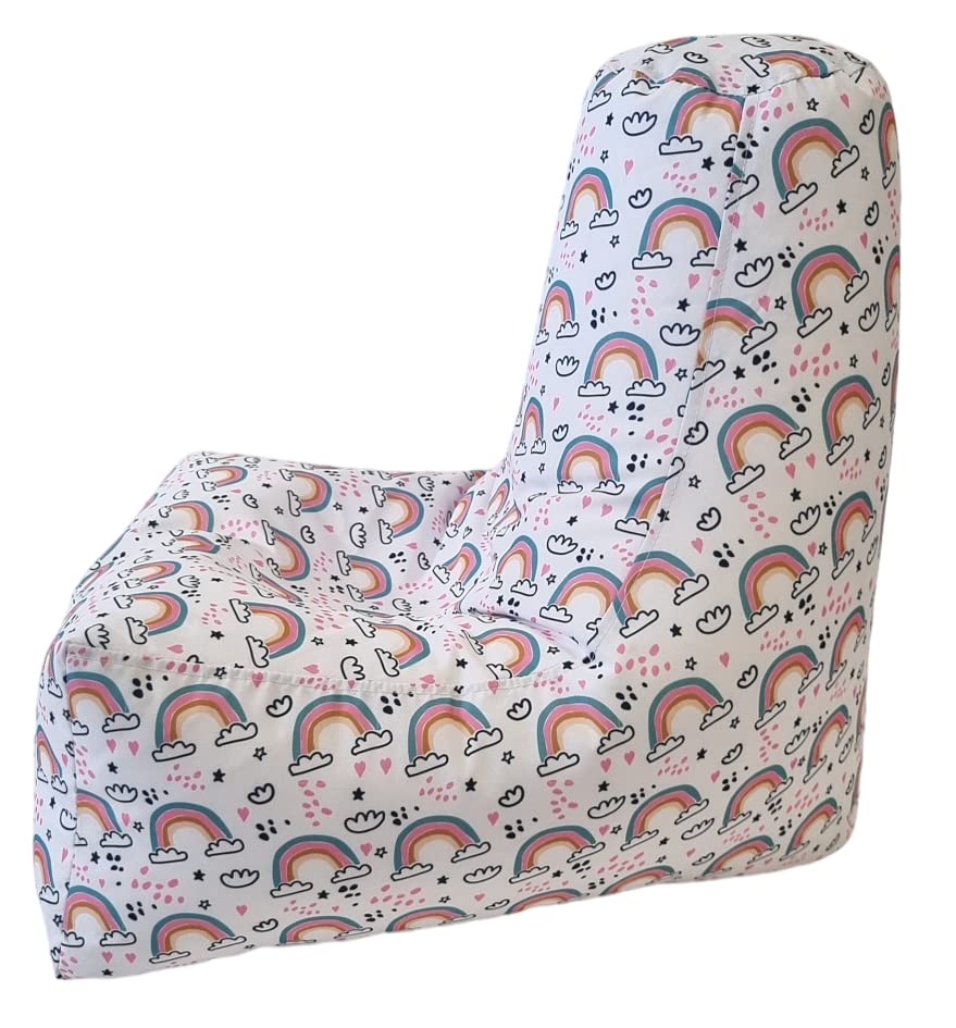 Children's Beanbag Chair Indoor & Outdoor Gaming Seat Triangle Bean Bags for Girls and Boys Kids Bedroom, Living Room, Garden, Home, Cushion Filling Included - Clouds and Rainbows