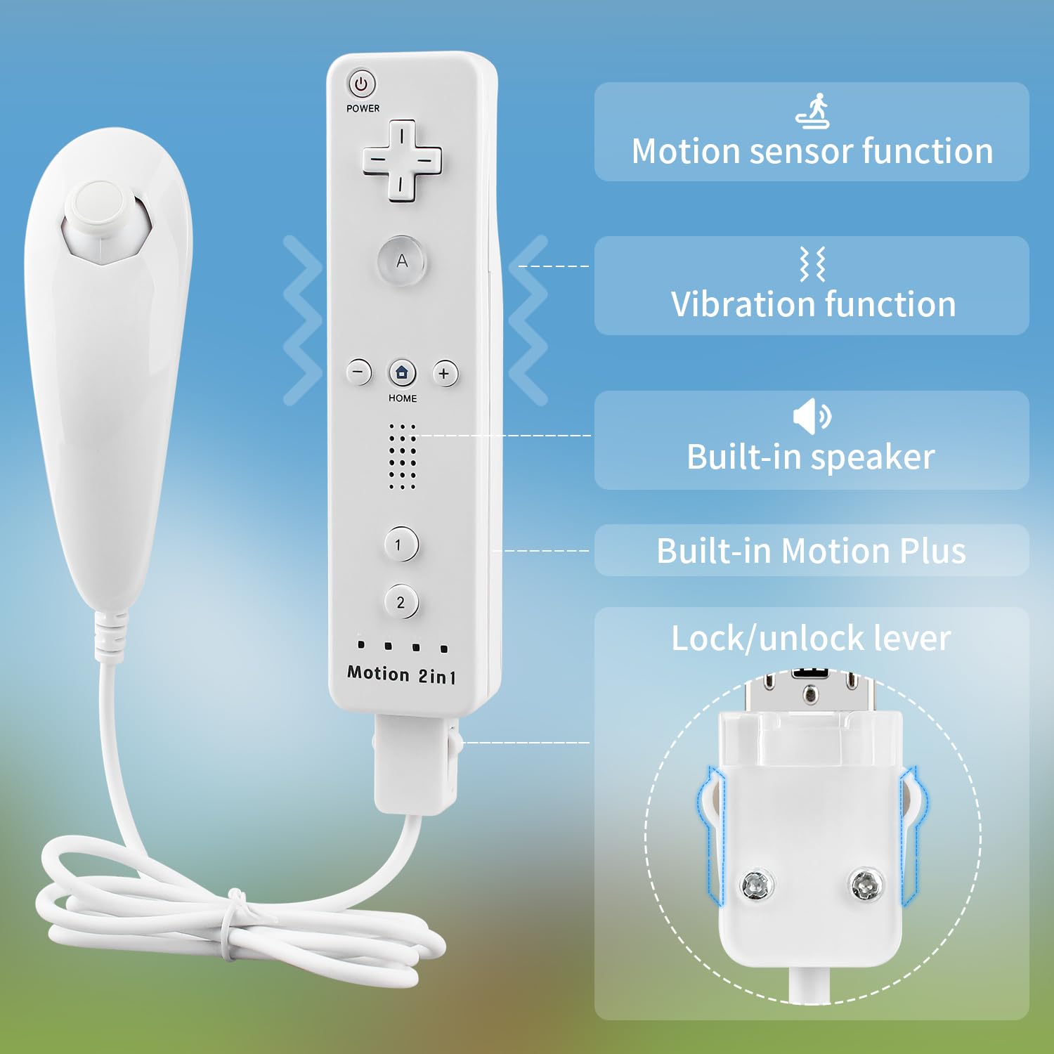 OSTENT Télécommande 2 en 1 intégrée à Motion Plus + Nunchuk pour Nintendo Wii Game - Blanc