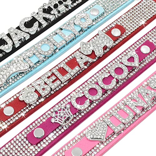 Senristar Personalisierte Bling Strass Hundehalsband mit Namen, Benutzerdefinierte Glitter Crystal Diamond Hundehalsband für Kleine Mittlere Große Hunde