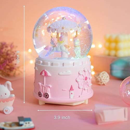 Miniatura 2 de Globo de nieve musical de unicornio para niños y niñas, caja de música con 7 luces LED con purpurina para cumpleaños, San Valentín