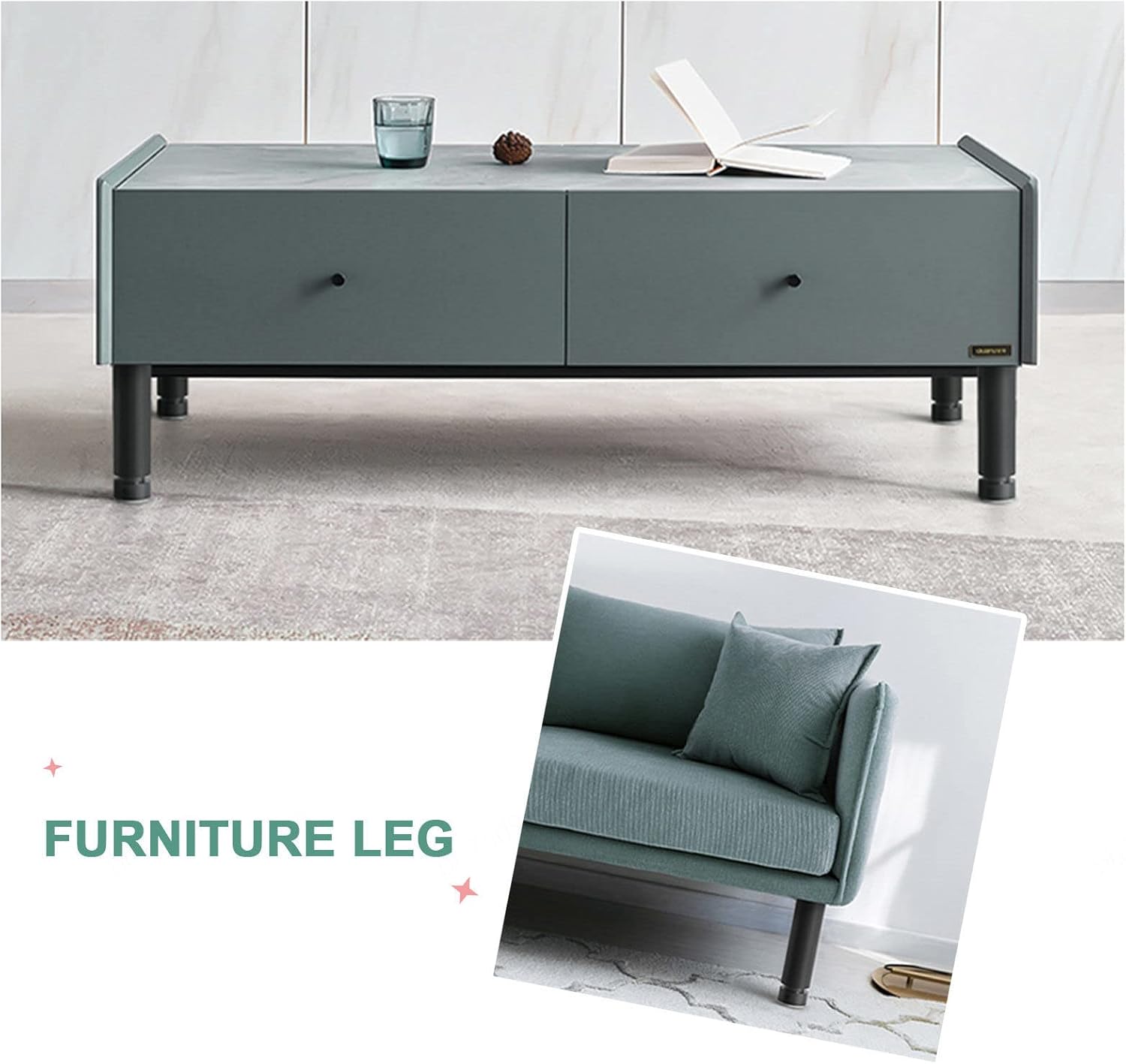 Black Furniture Legs,4Pcs,Metal Adjustable Legs,Sofa Replacement Legs,Cabinet Legs,Aluminum Support Legs,Pressure Resistant,Dresser,Table Legs,Black-10cm/4in