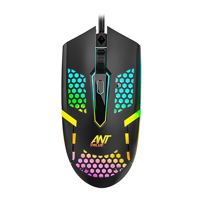 Ant Value GM1103 Gaming Mouse, USB Optical Computer Mice with RGB Backlit, 4 Adjustable DPI Up to 3600, Ergonomic Gamer Laptop PC Mouse for Windows 7/8/10/XP Vista Linux -Black at Rs. 189