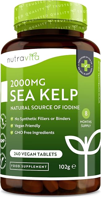 Sea Kelp 2000mg - Natural Source of Iodine - 240 Vegan Tablets (8 Month Supply) - GMO Free Supplement - Made in The UK by Nutravita