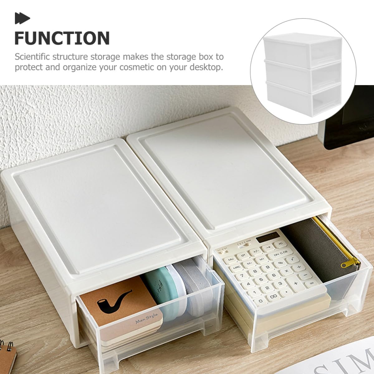 Organizador de Plástico Apilable Tres Cajones, Caja de Almacenamiento para Escritorio, Diseño Desmontable y Capacidad Grande para Uso en Casa