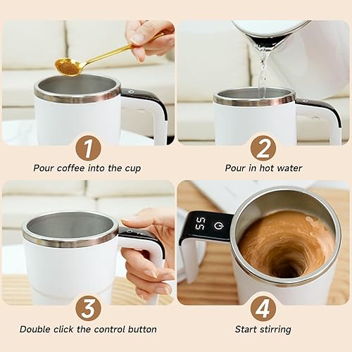 Miniatura 5 de Taza de café con agitación magnética automática, taza de mezcla automática con tapa para leche, cacao y otras bebidas, acero inoxidable (color negro)