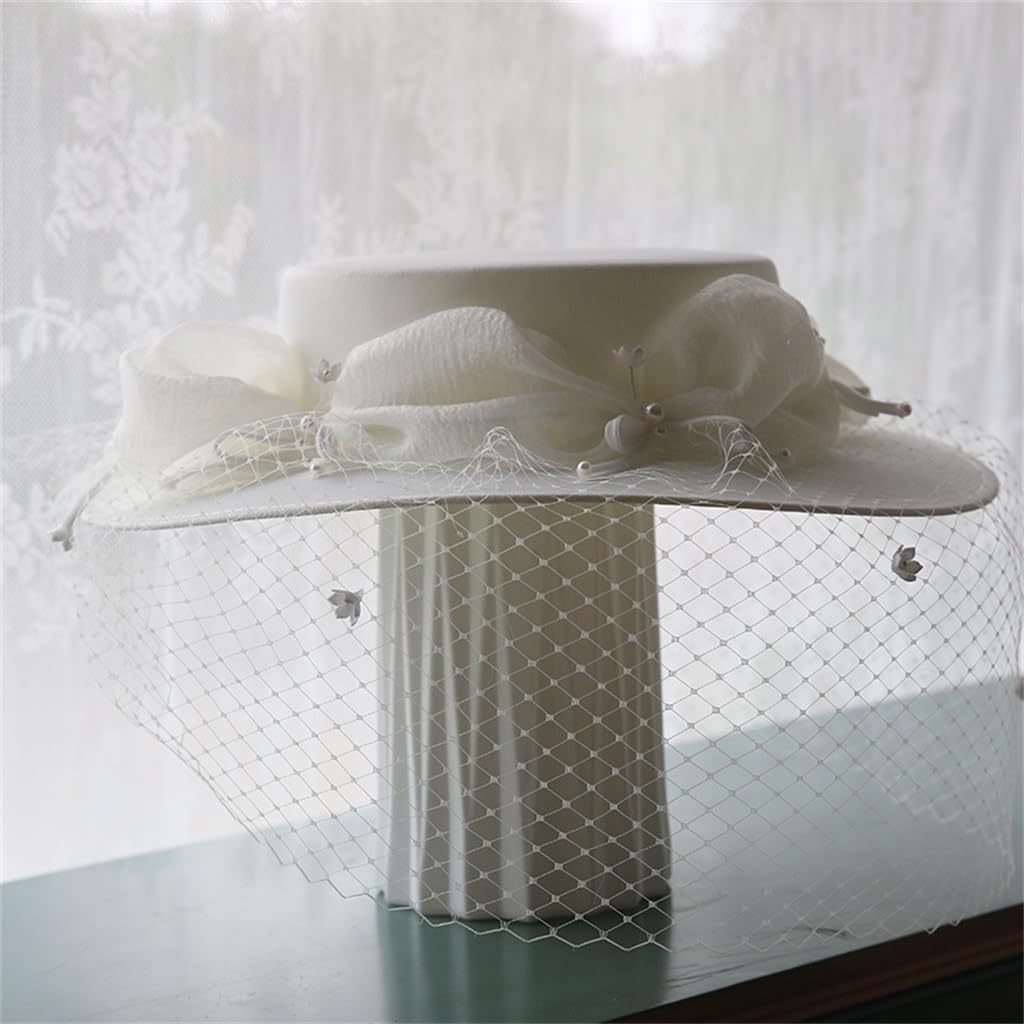 Robe de mariée rétro fille avec chapeau antique en maille de satin blanc de fête