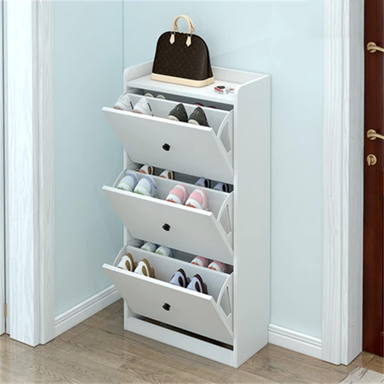 靴箱 超薄い収納ポーチロッカードア家庭用大容量シンプルシンプルシェルフチップシューズ 玄関収納靴キャビネット(115x24x50cm