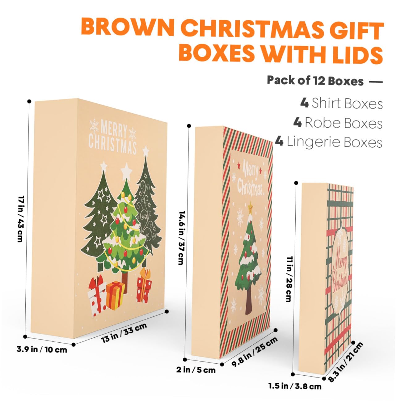 Cabilock 12pcs Weihnachten -Boxen, Geschenkverpackung Weihnachten, Tone Shirt Wrap Boxen mit Deckel und Basis,Geschenkbox Groß, 12 Designs