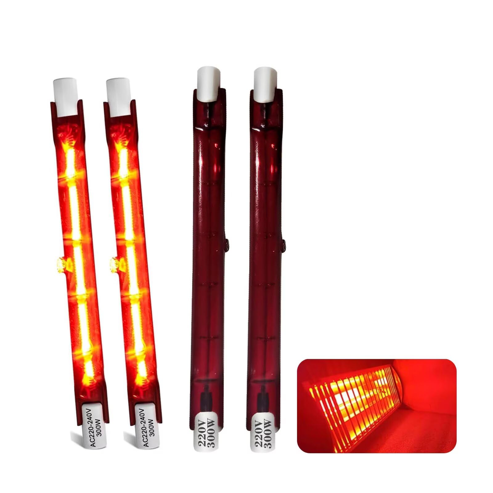 Ampoule Infrarouge 300W Dimmable, Ampoule Chauffante Infrarouge R7s 300W 118mm, 240V Lampe Halogène Chauffage Quartz 300LM, Tubes Rubis de Patio pour Chauffage Heatmaster U3, 10mm Ø, Paquet de 4