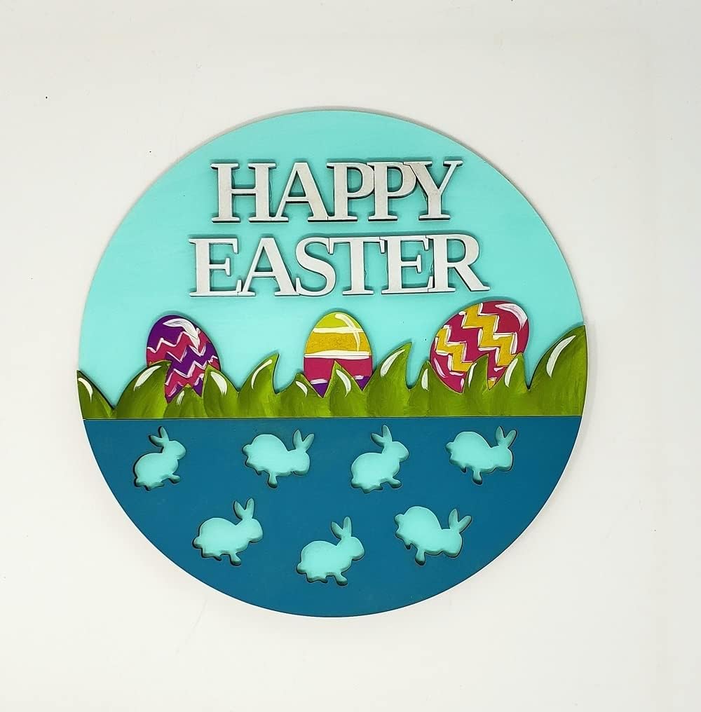 Happy Easter Circle Print MDF 3D Wall Décor Style 1 Art 1 (6")