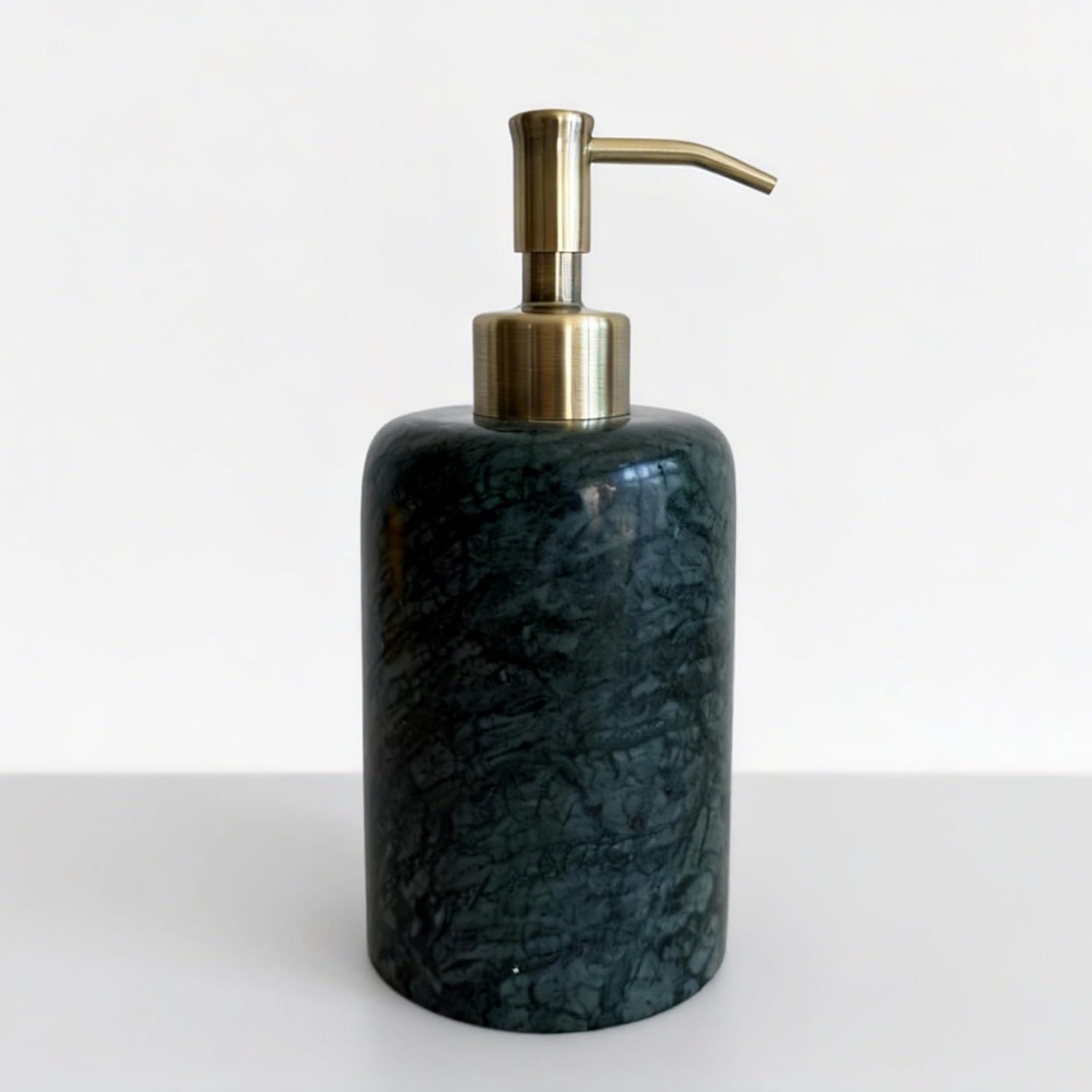 Natural Marble Vintage Stone Refillable Bathroom Liquid Dispenser 165ml Lotions Soap Container Stainless Steel Pump Head (Green)