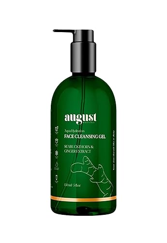 August Bioscience Gel limpiador facial Aqua con extracto de espino amarillo y jengibre 5.07 Floz (5.1 fl oz) para hombres y mujeres