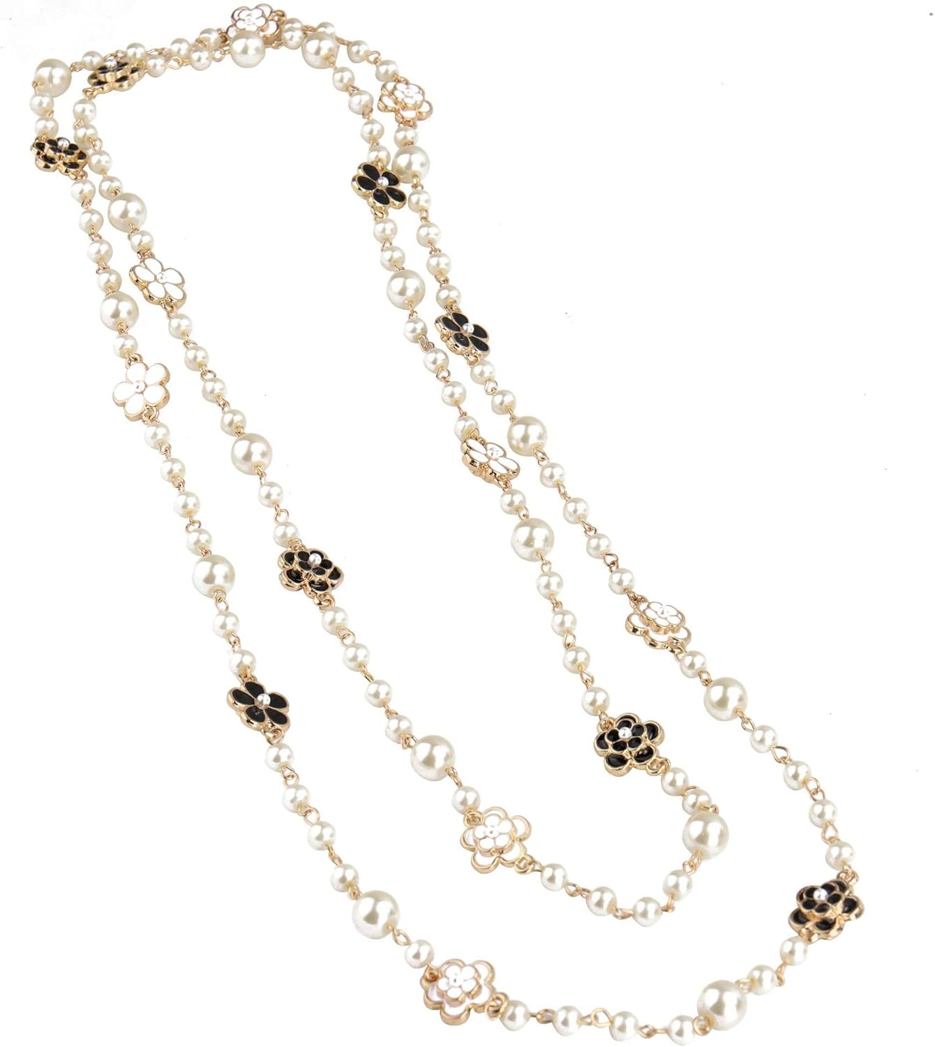 Womens Chic Statement Multilayer Imitation Pearl Long Necklace - Image 2