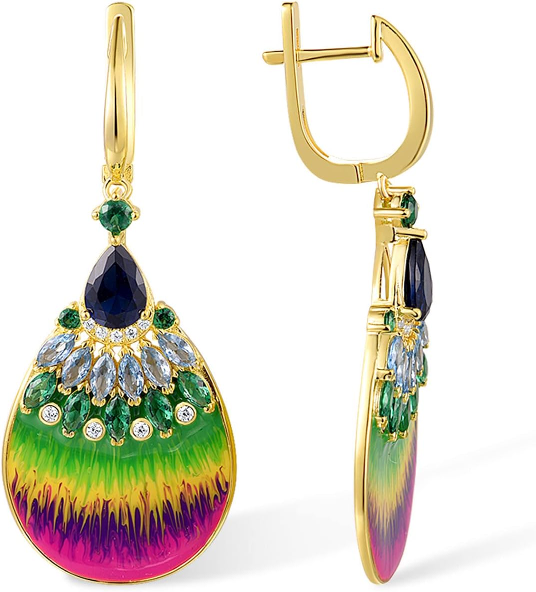 Santuzza 925 Sterling Silver Sector Shape Enamel Gemstone Dangle Earrings for Women