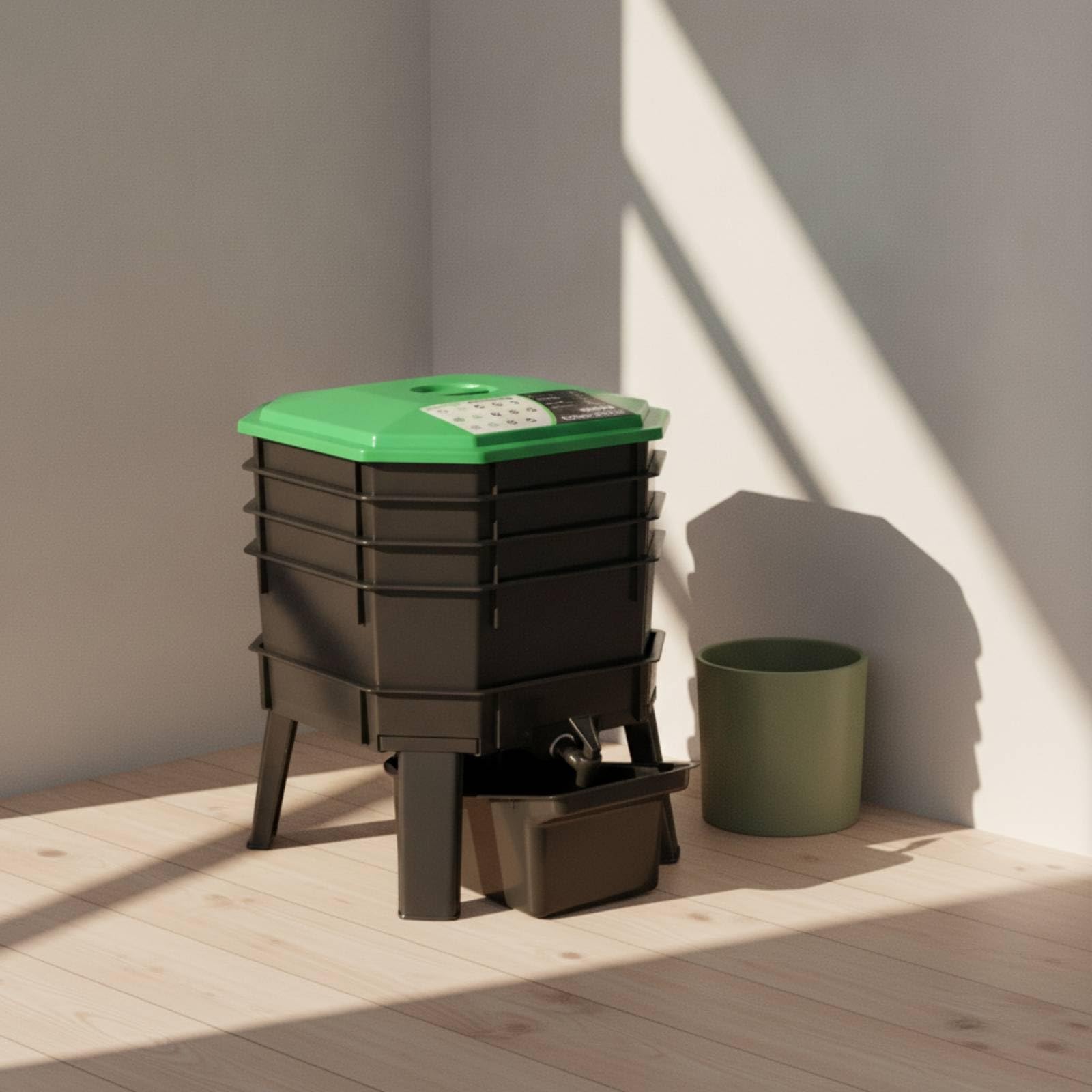 Wurmkomposter mit 4 Ebenen Stapelbar Kompostbehälter mit Auffangschale Kompakt Wurmkiste Zubehör für Terrasse