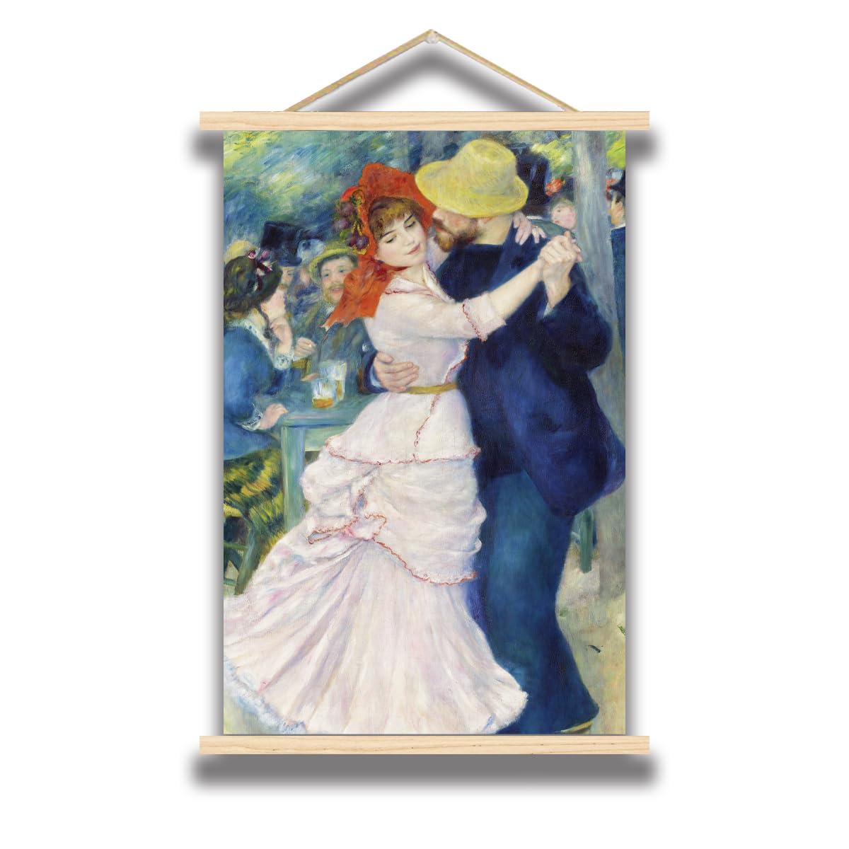 OKRA Pierre Auguste Renoir Wooden hanging poster - Dance at Bougival Print - Retro Classical Oil Painting Printing Modern Home Decorate Suitable for Bedroom Living Room Office Wall Decora