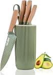 Kitchen Knife Set, 6-Pieces Khaki Sharp Knife Set for Kitchen, Non-Stick Non-Slip Stainless Steel Chef Knife Set with Universal Knife Block Suitable for Home Restaurant (Khaki)