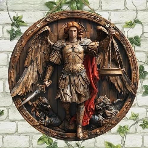 St. Michael San Miguel Arcangel Wall Pediments Home Decor Door Sign Plaques Hanging Pendant Decorations Batter Guard Angel Christian Religious Ornaments (M)