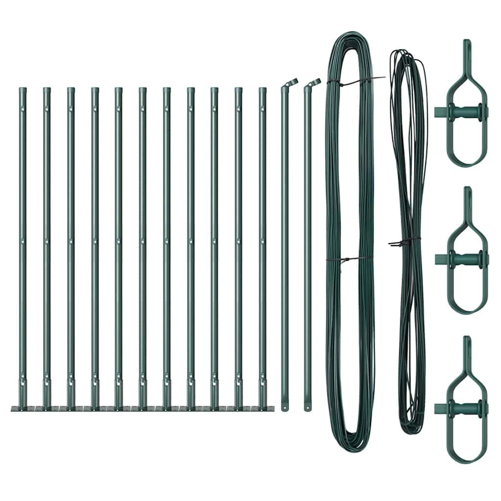 Poste de cercado con base de cemento, 13 piezas, verde, 3,2 x 90 cm | Acero con recubrimiento de polvo resistente a la intemperie para jardín y terraza