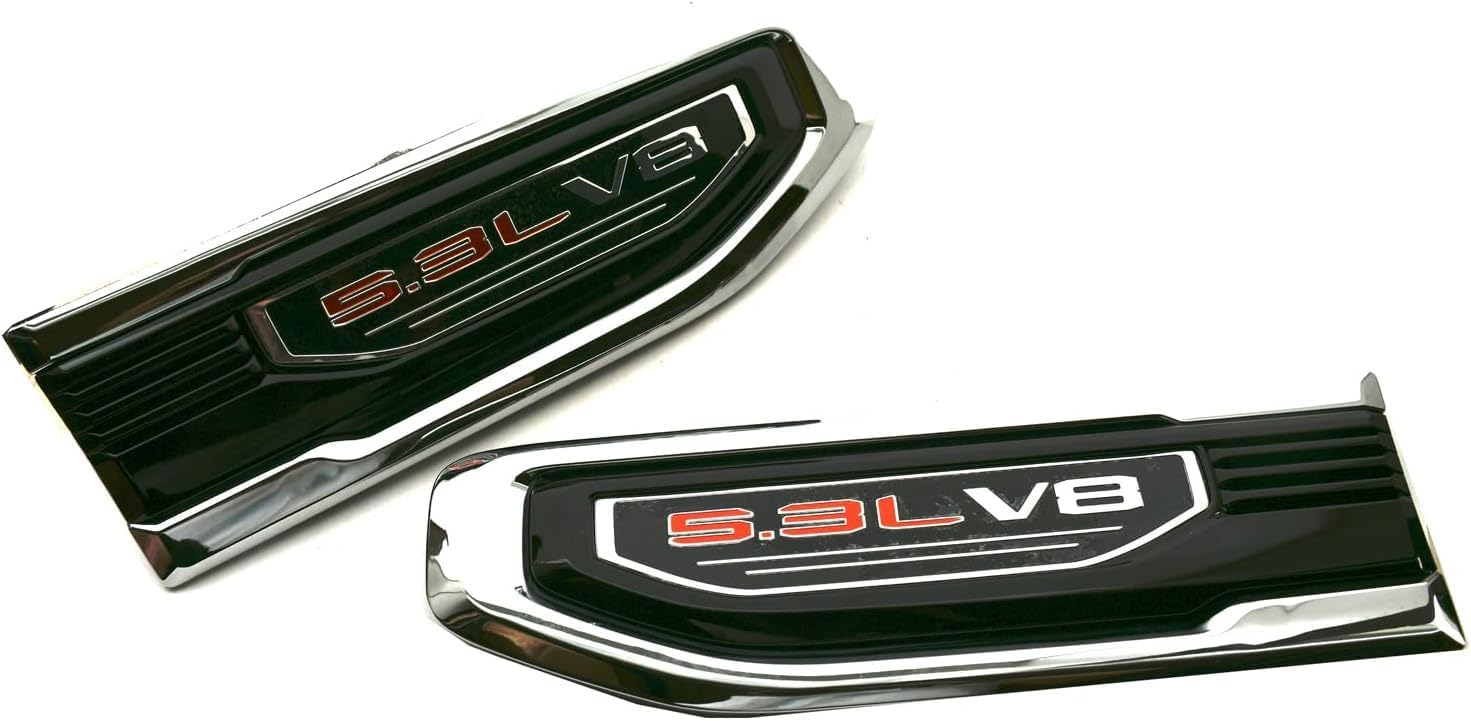 Pair Custom Kit 5.3L V8 Vent Emblems 3D Badge Left and Right Compatible with 2019-2024 GMC Sierra GM 85160715 (Glossy Black)