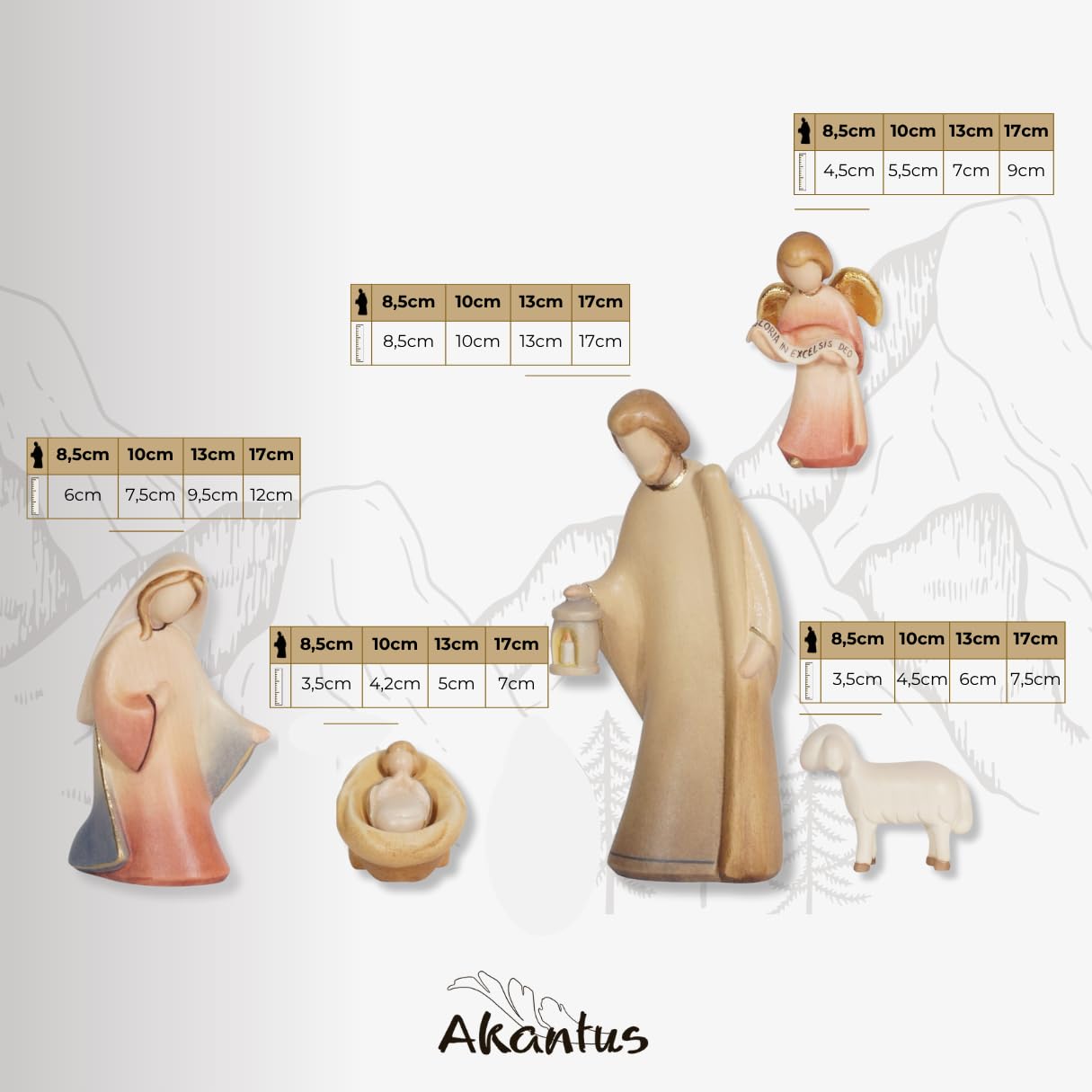 Akantus Krippe Leonardo Krippenfiguren: Heilige Familie bemalt (13 cm)