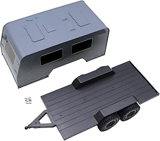 RC Camper Trailer with Hitch,Trailer with Shell for Traxxas 1/18 TRX4M RC Crawler Upgrade (Gray)