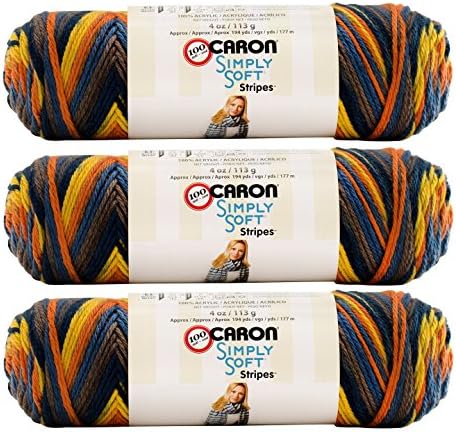 Caron Simply Soft Bulk Buy Stripes 100% Acrylic Yarn (3-Pack) ~ 4 oz. Skeins (Martha's Vineyard)