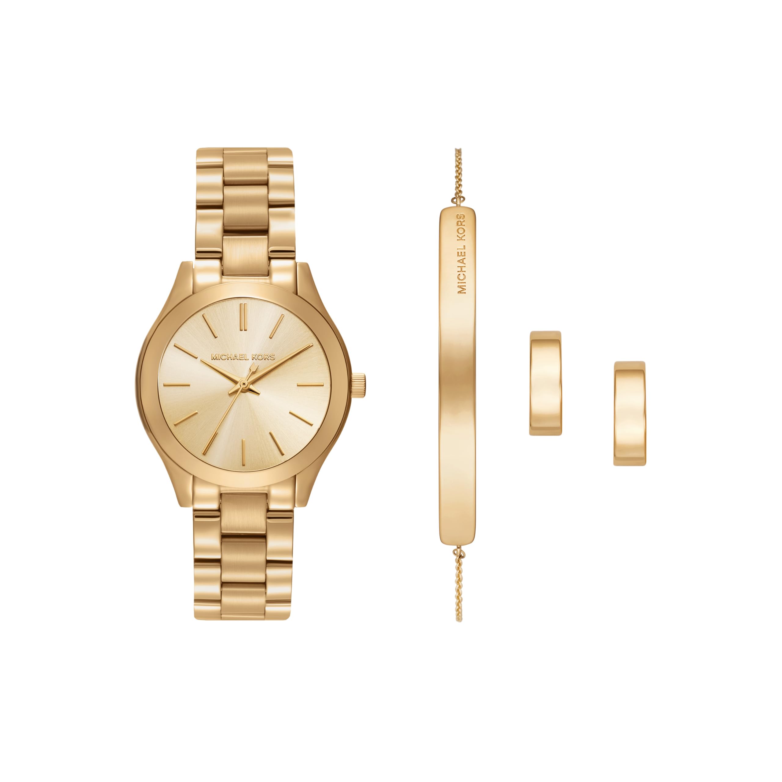 Michael Kors Women's Slim Runway Three-Hand Gold-Tone Stainless Steel Bracelet Watch Gift Set (Model: MK7561SET)