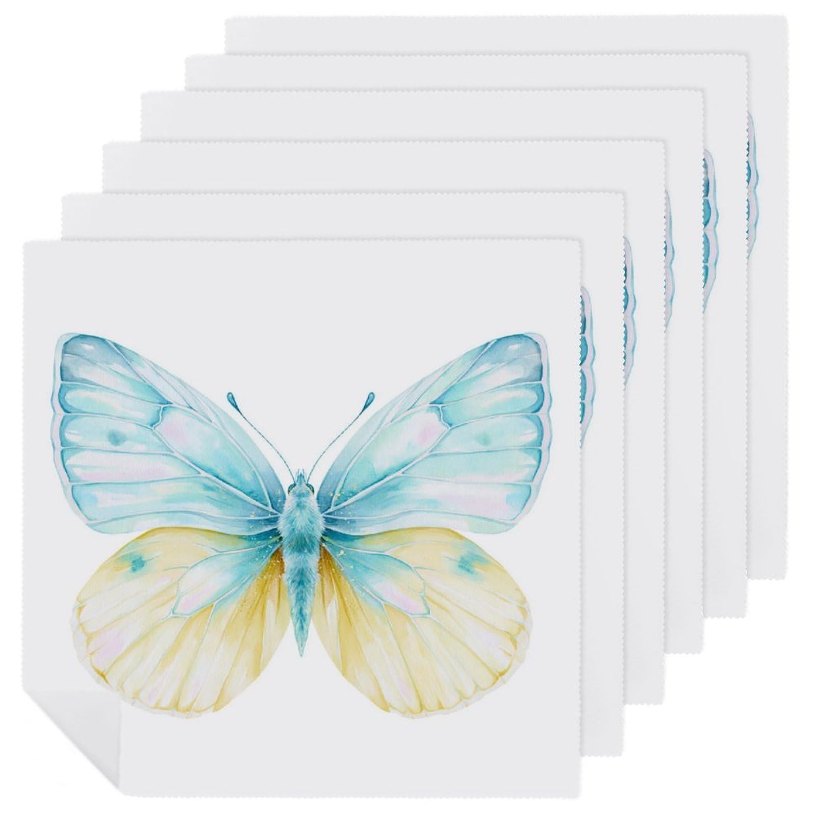 Butterfly with Pale Blue And Lemon Yellow Wings Cloth Napkins Set of 6, Square Premium Reusable Washable Polyester Table Linen Napkin for Dinner Party