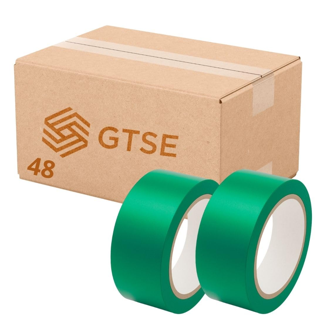 GTSE 50mm x 33m, Green, PVC Vinyl Floor Tape, 48 Rolls, Safety Marking Tape, 0.15mm Thick, Suitable for Dance Floors, Gyms, Warehouse, Sports Industry