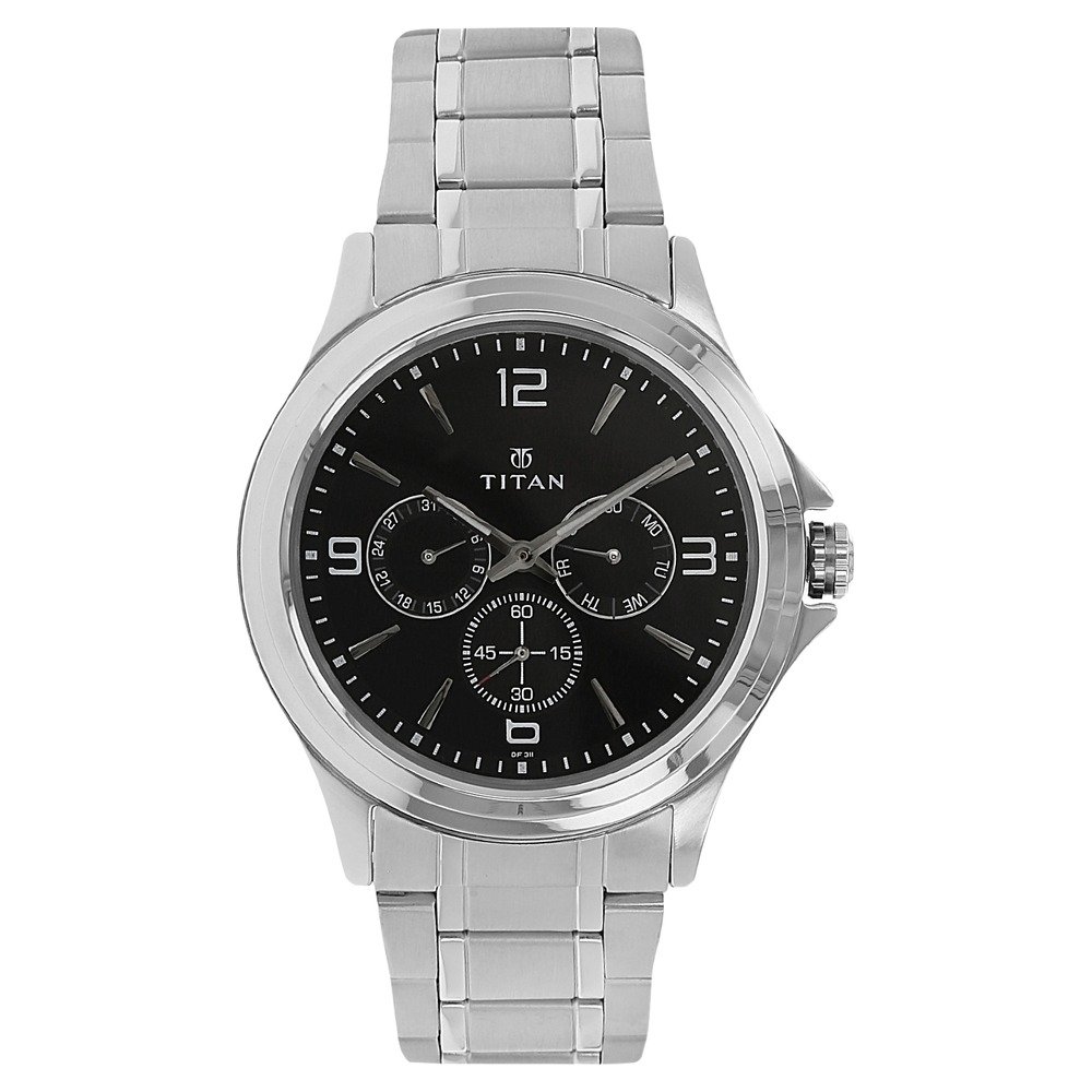 Men Stainless Steel Analog Black Dial Watch-Nl1698Sm01/Nr1698Sm01, Band Color-Silver
