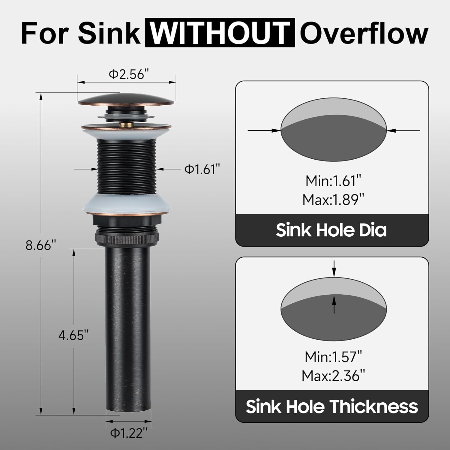 Vessel Sink Drain, Bathroom Pop-Up Drain Without Overflow, Oil Rubbed Bronze