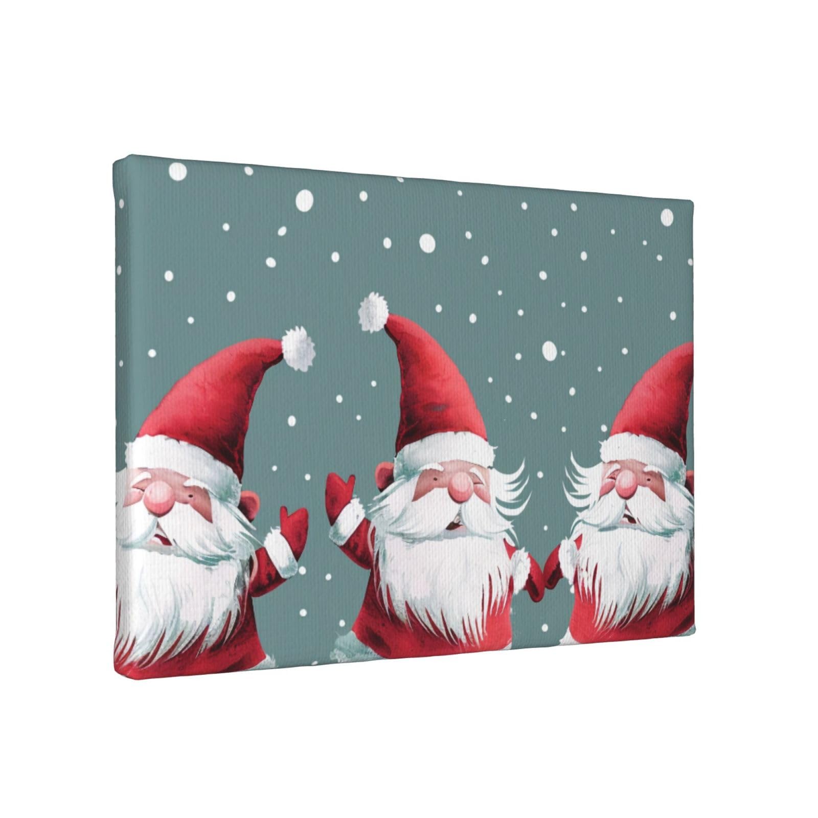 YKLJG Xmas Funny Gnomes Printed Wall Art Canvas Painting 30x20 CM Wooden Framed Picture Painting Artwork Prints for Bedroom Kitchen Home Office Decor