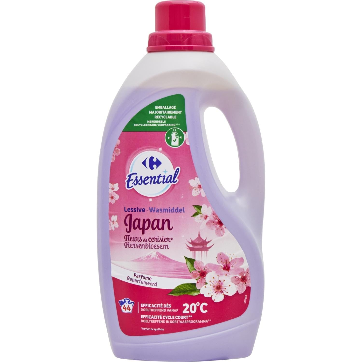 Gain de temps au quotidien avec CARREFOUR ESSENTIAL Lessive Liquide Fleurs De Cerisier Japan, format x44, 1980 ml - Lot de 3
