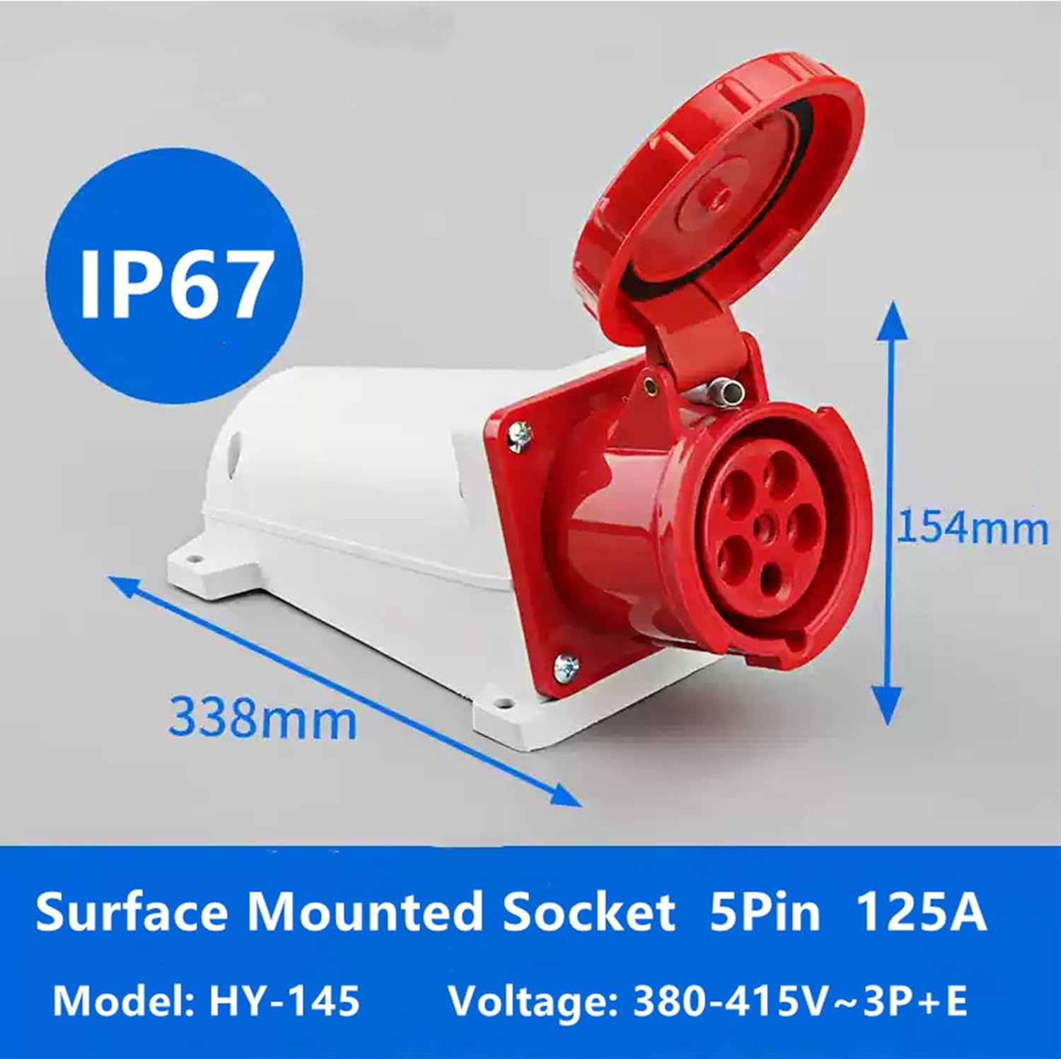 防水グレー工業用表面実装ソケット 5ピン 125A 380V-415V 3P+E IP67