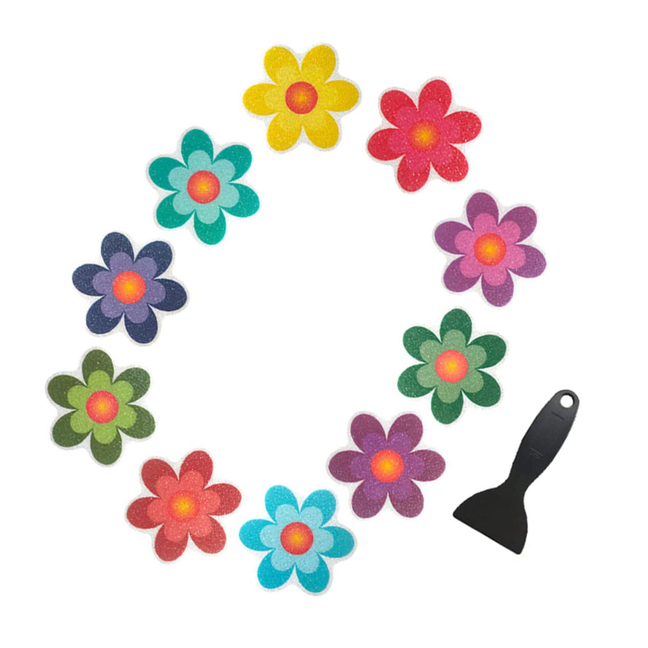 Cabilock Non Skid Tub Stickers Anti-Slip Floor Decal for Bathroom Kitchen Elderly Boys and Girls 10pcs Flowers 1pc Black Scraper