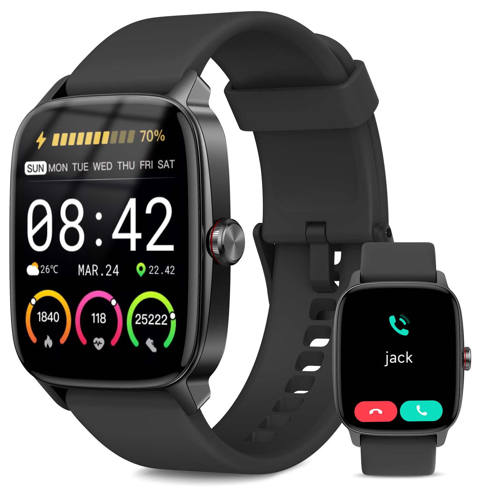 Smart Watch for Men Women, Bluetooth Call Smartwatch with AI Voice, 1.85" HD Fitness Watch, Heart Rate/Steps/Sleep Monitor, 100+ Sports Modes, IP68 Waterproof Watch for Android iOS