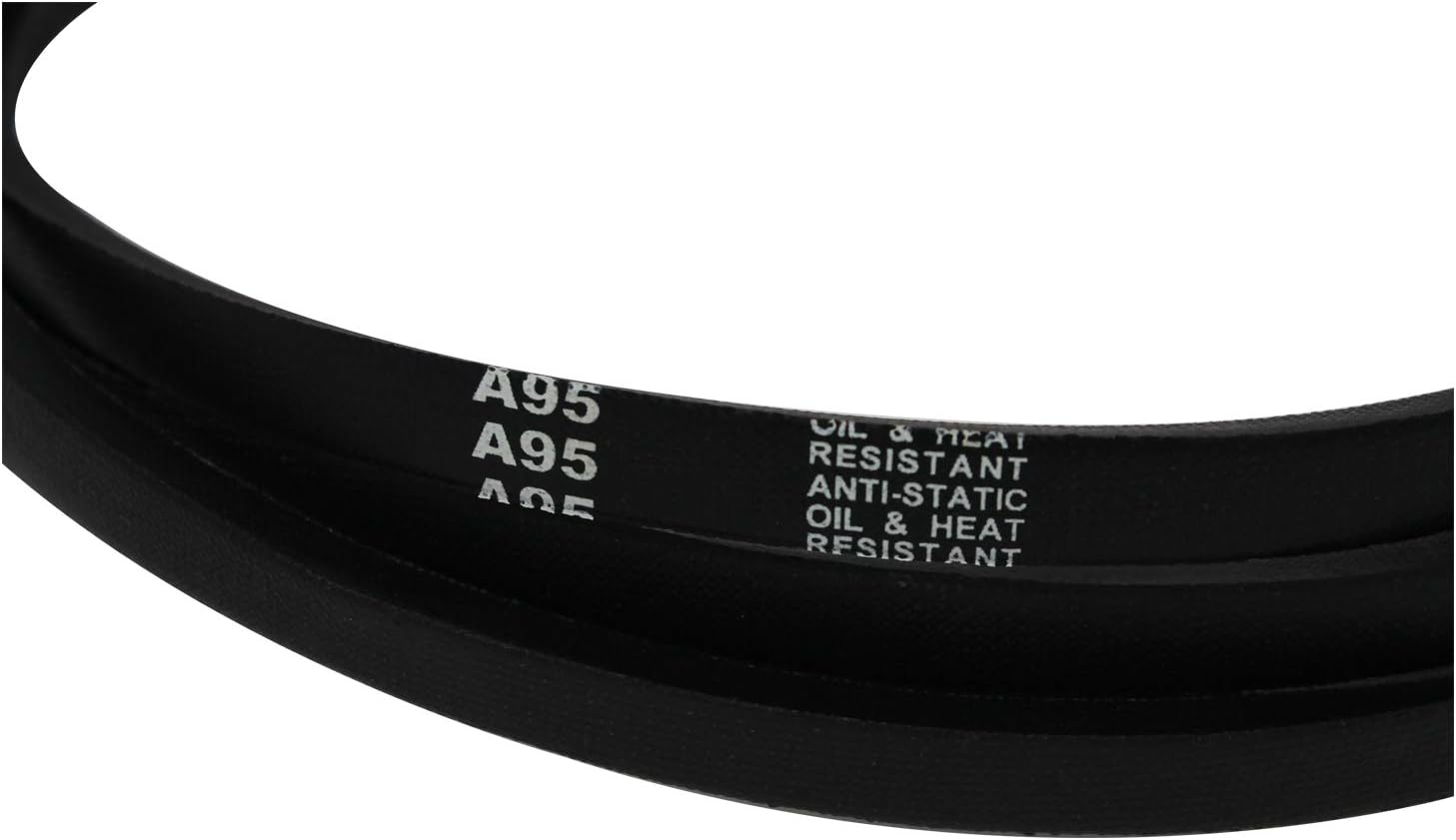 Close-up of the drive belt showing text indicating oil and heat resistance
