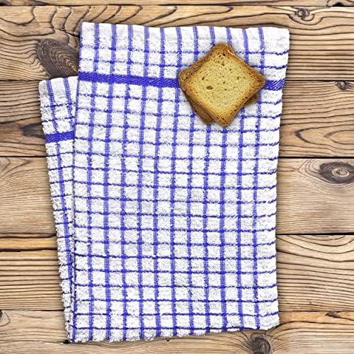 SPINGTON Luxury Check Kitchen Heavy Duty Tea Towels - Large Size 71 x 46 cm, 100% Pure Cotton, Super Absorbent and Durable - Lint Free Dish Towels (Pack of 5) BLUE