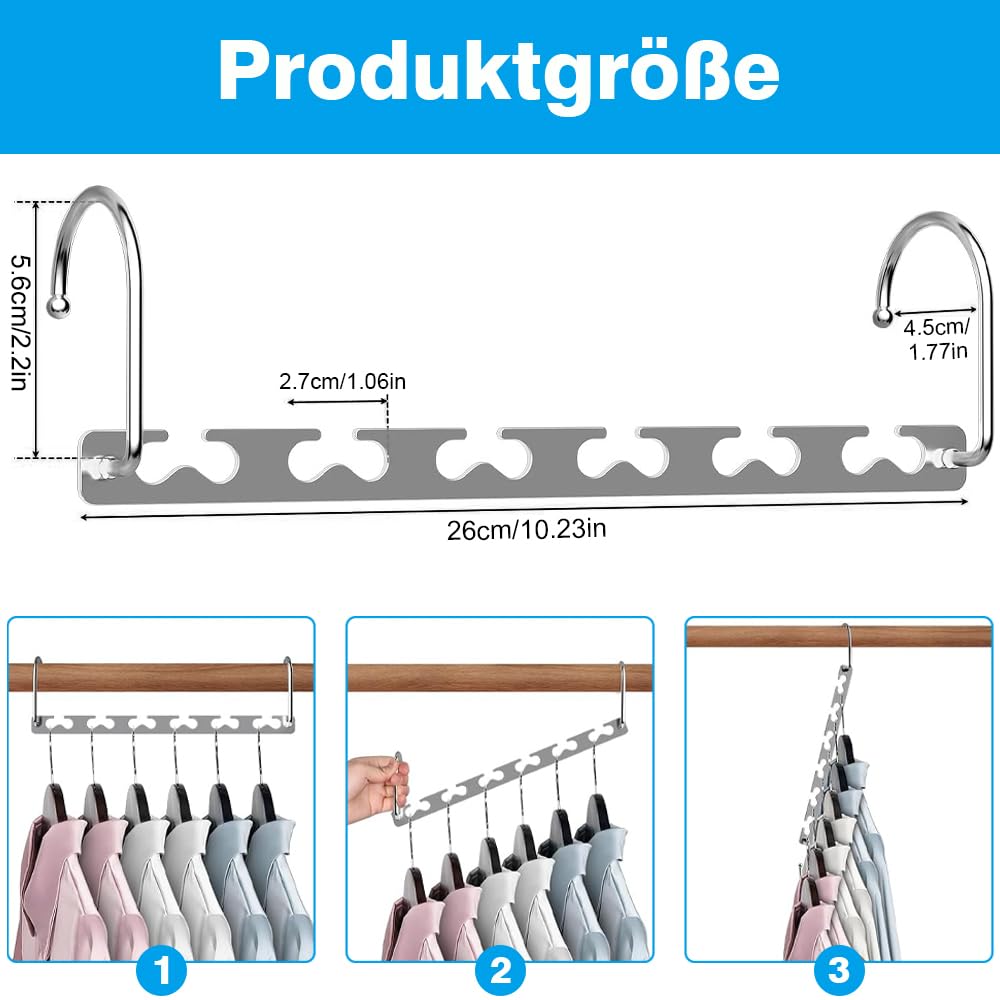 6 Stück Platz Max Kleiderbügel, Platzsparende Kleiderbügel Metall Magic Porös rutschfeste Schrank Organizer Multipurpose Hanger kann 12 Kleidungsstücke aufnehmen